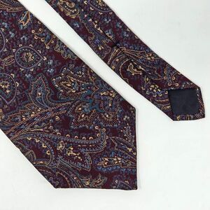 LIBERTY LONDON SILK TIE BURGUNDY GREEN GOLD PAISLEY LUXURY 3.5" X 56"